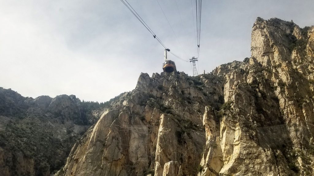 Aerial tramway heading up the mountain