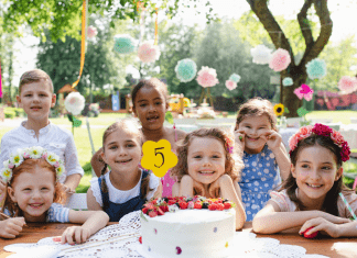 Children at a birthday party in a garden