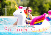 Little girl on blow up unicorn enjoying the pool
