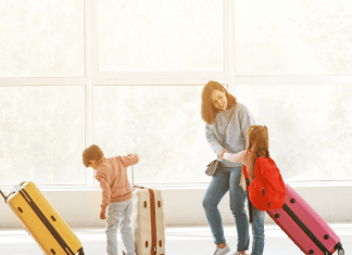 mom traveling solo with two kids