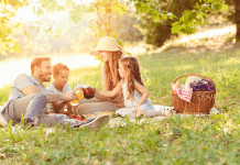 family enjoying an outdoor picnic