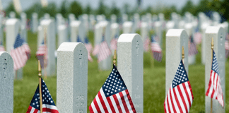 Flags at gravesite